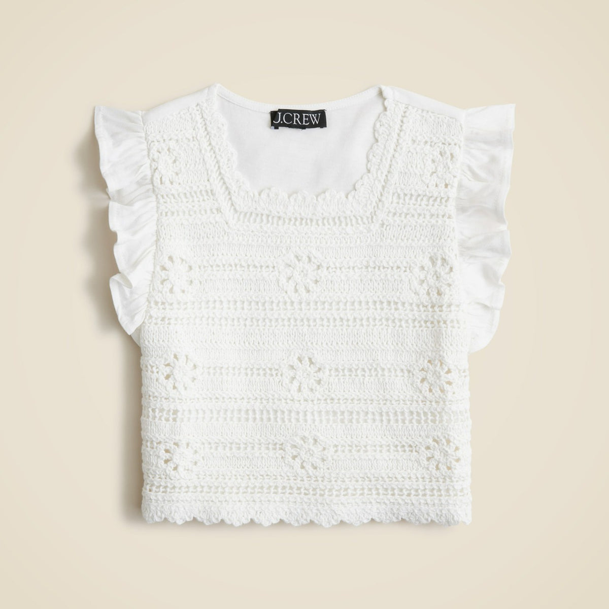 Kids Girls' crochet ruffle-sleeve T-shirt in jersey - J.Crew