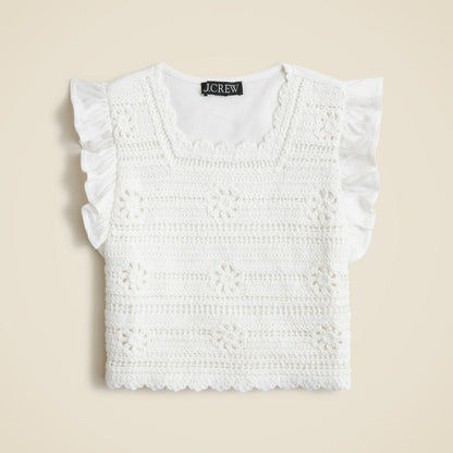 Kids Girls' crochet ruffle-sleeve T-shirt in jersey - J.Crew