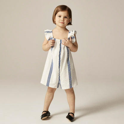 Kids Girls' flutter-sleeve romper in striped cotton-blend dobby - J.Crew