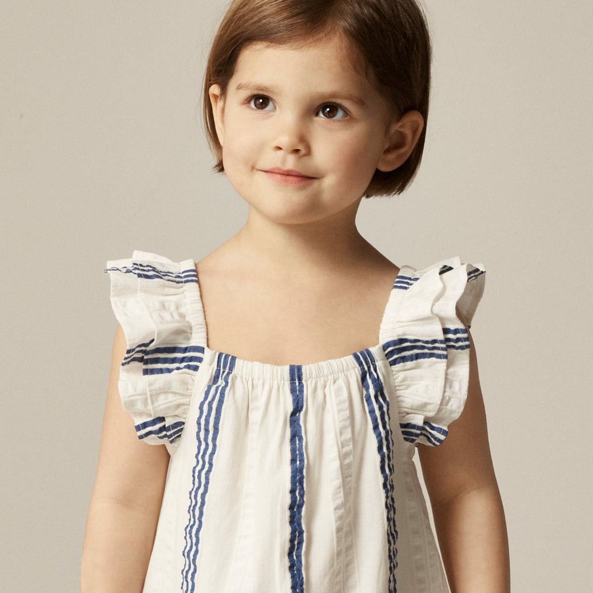 Kids Girls' flutter-sleeve romper in striped cotton-blend dobby - J.Crew