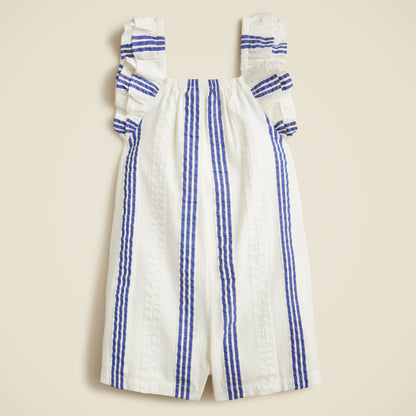 Kids Girls' flutter-sleeve romper in striped cotton-blend dobby - J.Crew