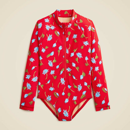Kids Girls' zip-up rash guard one-piece swimsuit with UPF 50+ fabric - J.Crew
