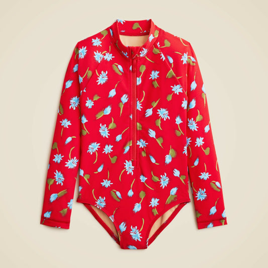 Kids Girls' zip-up rash guard one-piece swimsuit with UPF 50+ fabric - J.Crew