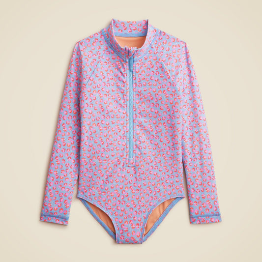 Kids Girls' zip-up rash guard one-piece swimsuit with UPF 50+ fabric - J.Crew