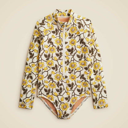 Kids Girls' zip-up rash guard one-piece swimsuit with UPF 50+ fabric - J.Crew