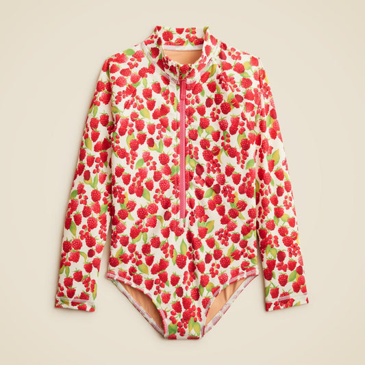 Kids Girls' zip-up rash guard one-piece swimsuit with UPF 50+ fabric - J.Crew