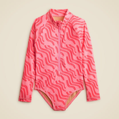 Kids Girls' zip-up rash guard one-piece swimsuit with UPF 50+ fabric - J.Crew