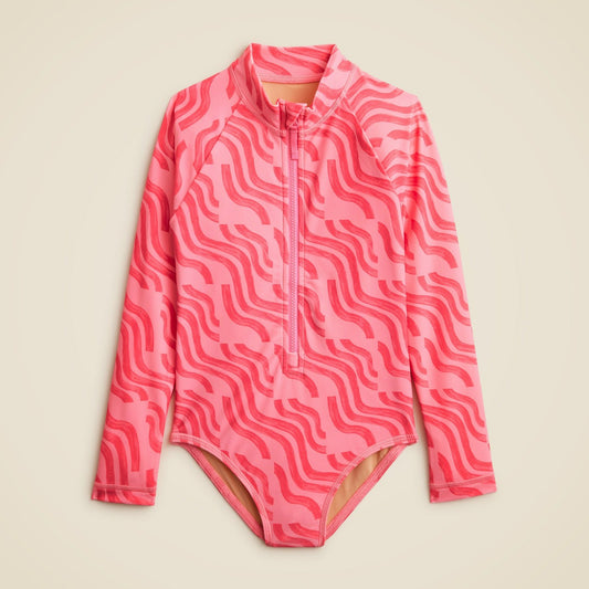Kids Girls' zip-up rash guard one-piece swimsuit with UPF 50+ fabric - J.Crew