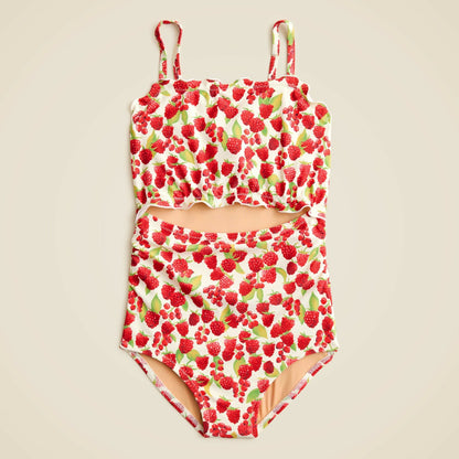 Kids Girls' lettuce-edge cutout one-piece swimsuit with UPF 50+ - J.Crew