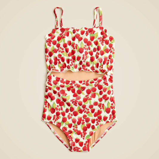 Kids Girls' lettuce-edge cutout one-piece swimsuit with UPF 50+ - J.Crew