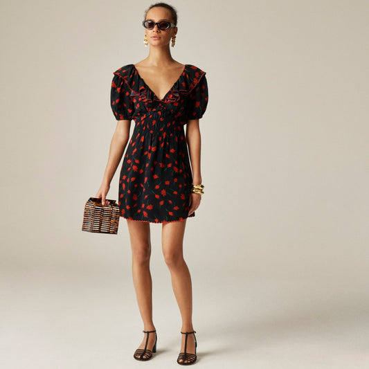 Women Ruffle-collar mini dress in painted daisy print - J.Crew