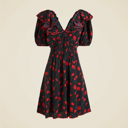 Women Ruffle-collar mini dress in painted daisy print - J.Crew