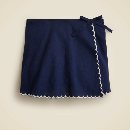 Kids Girls' scallop-trim wrap skort in linen-cotton blend - J.Crew