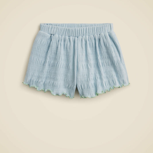 Kids Girls' smocked lettuce-edge short in crinkled jersey - J.Crew