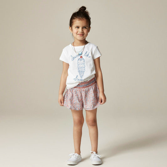 Kids Girls' smocked short in linen blend floral - J.Crew