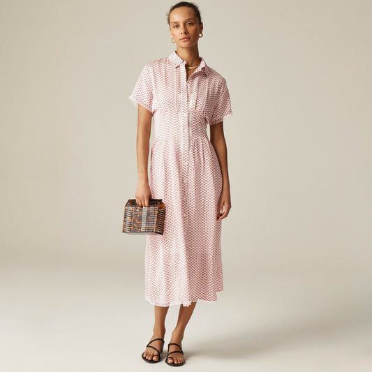 Women Wren lace-trim shirtdress in glossy twill - J.Crew