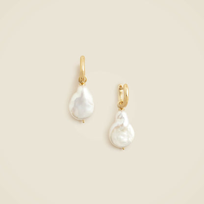 Women Gold vermeil freshwater pearl hoop earrings - J.Crew