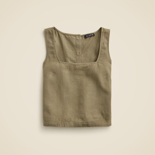Women Squareneck button-back top in linen - J.Crew