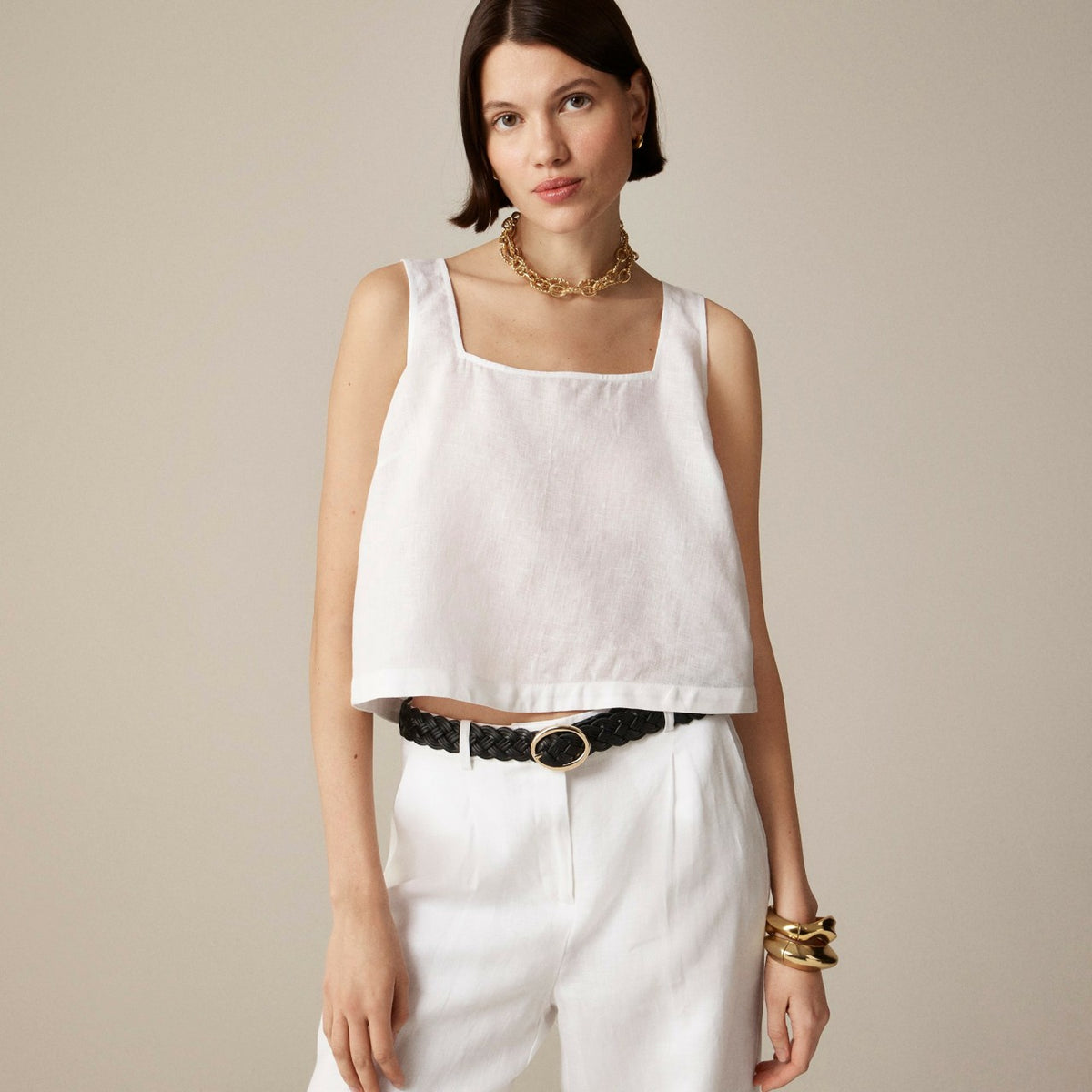 Women Squareneck button-back top in linen - J.Crew