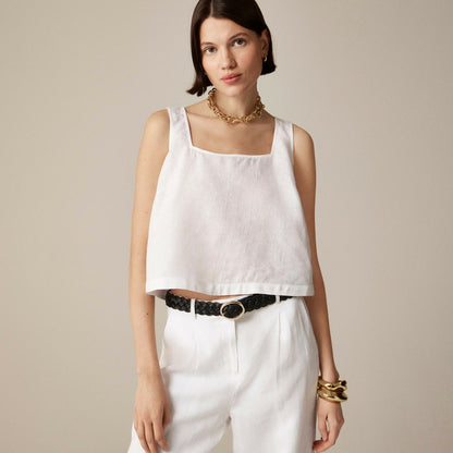 Women Squareneck button-back top in linen - J.Crew