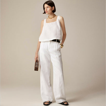 Women Squareneck button-back top in linen - J.Crew