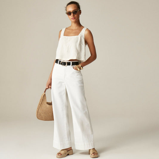 Women Squareneck button-back top in linen - J.Crew