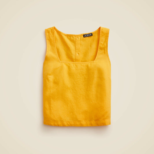 Women Squareneck button-back top in linen - J.Crew