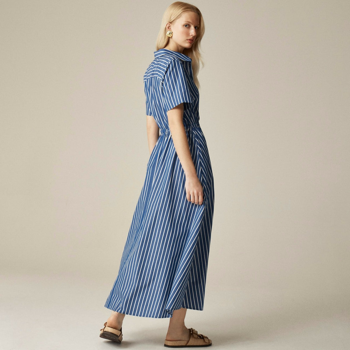 Women Shirred-waist shirtdress in striped poplin - J.Crew