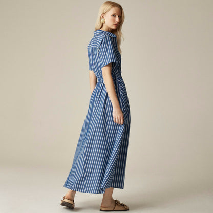 Women Shirred-waist shirtdress in striped poplin - J.Crew