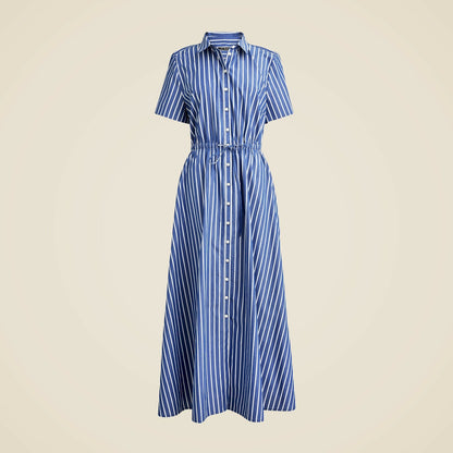 Women Shirred-waist shirtdress in striped poplin - J.Crew