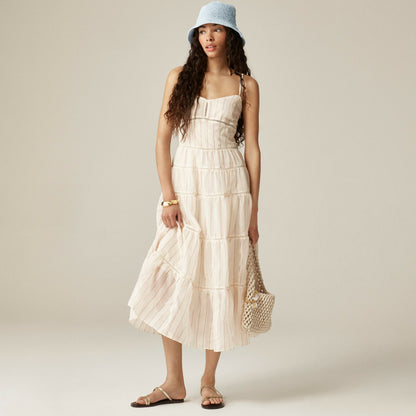 Women Tiered slip dress in dobby satin - J.Crew