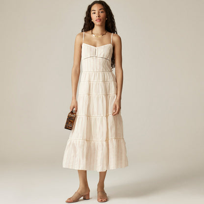 Women Tiered slip dress in dobby satin - J.Crew