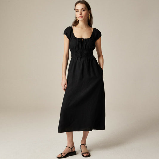Women Cap-sleeve midi dress in linen - J.Crew