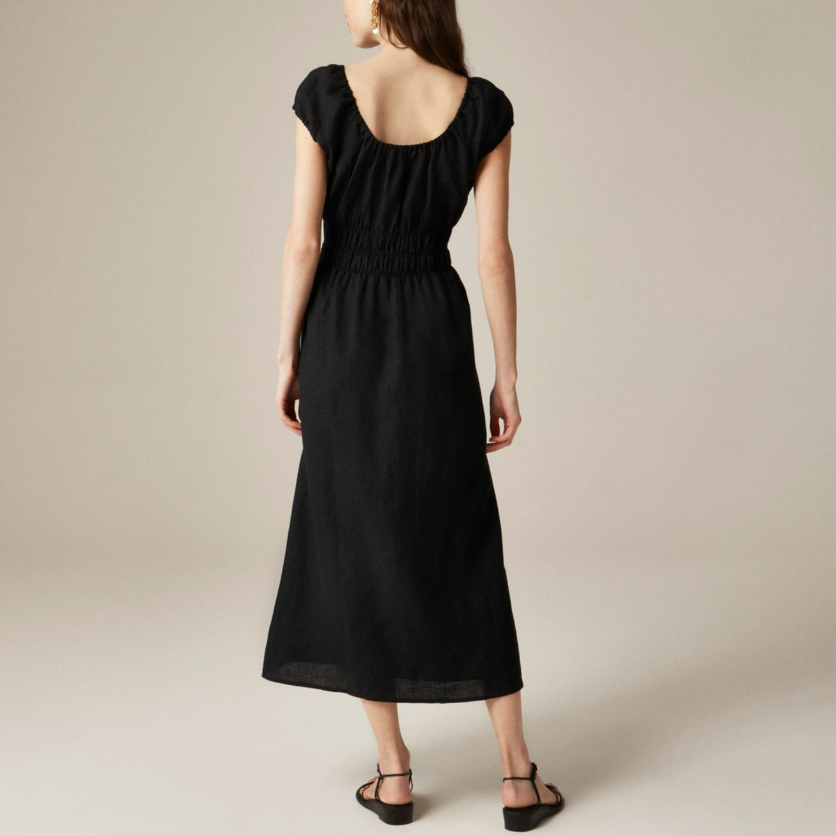 Women Cap-sleeve midi dress in linen - J.Crew