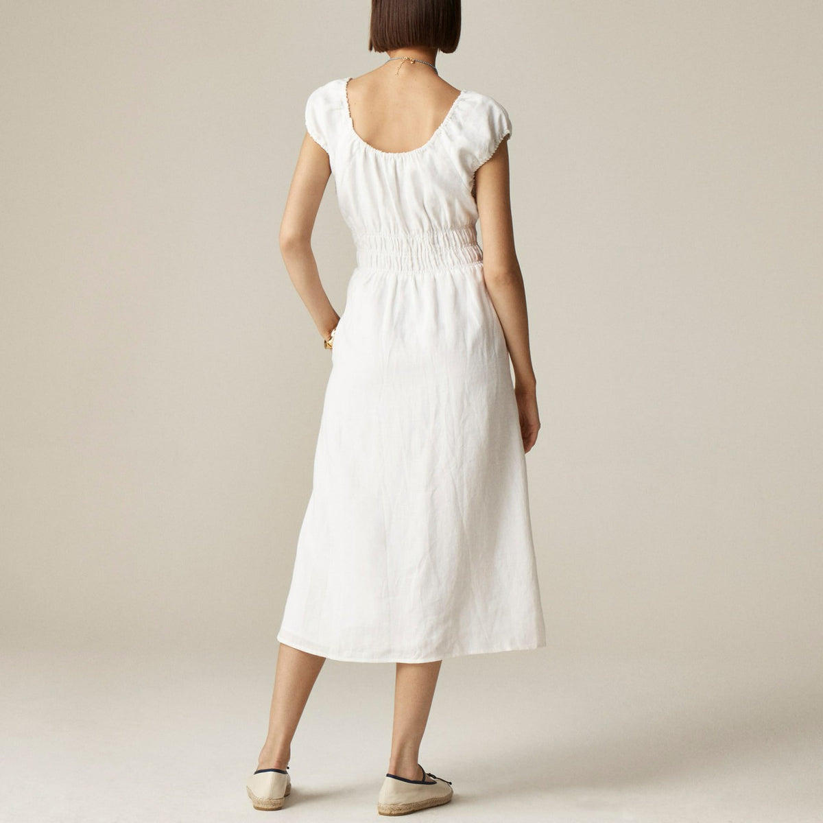 Women Cap-sleeve midi dress in linen - J.Crew