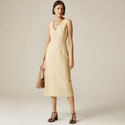 Women V-neck sheath dress in striped linen blend - J.Crew