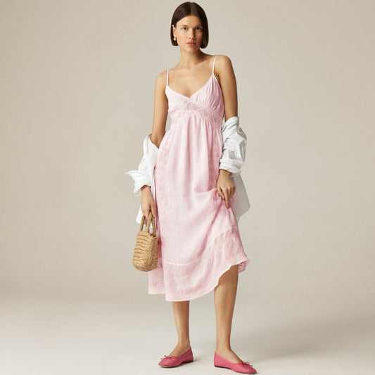 Women Embroidered midi dress in ramie - J.Crew
