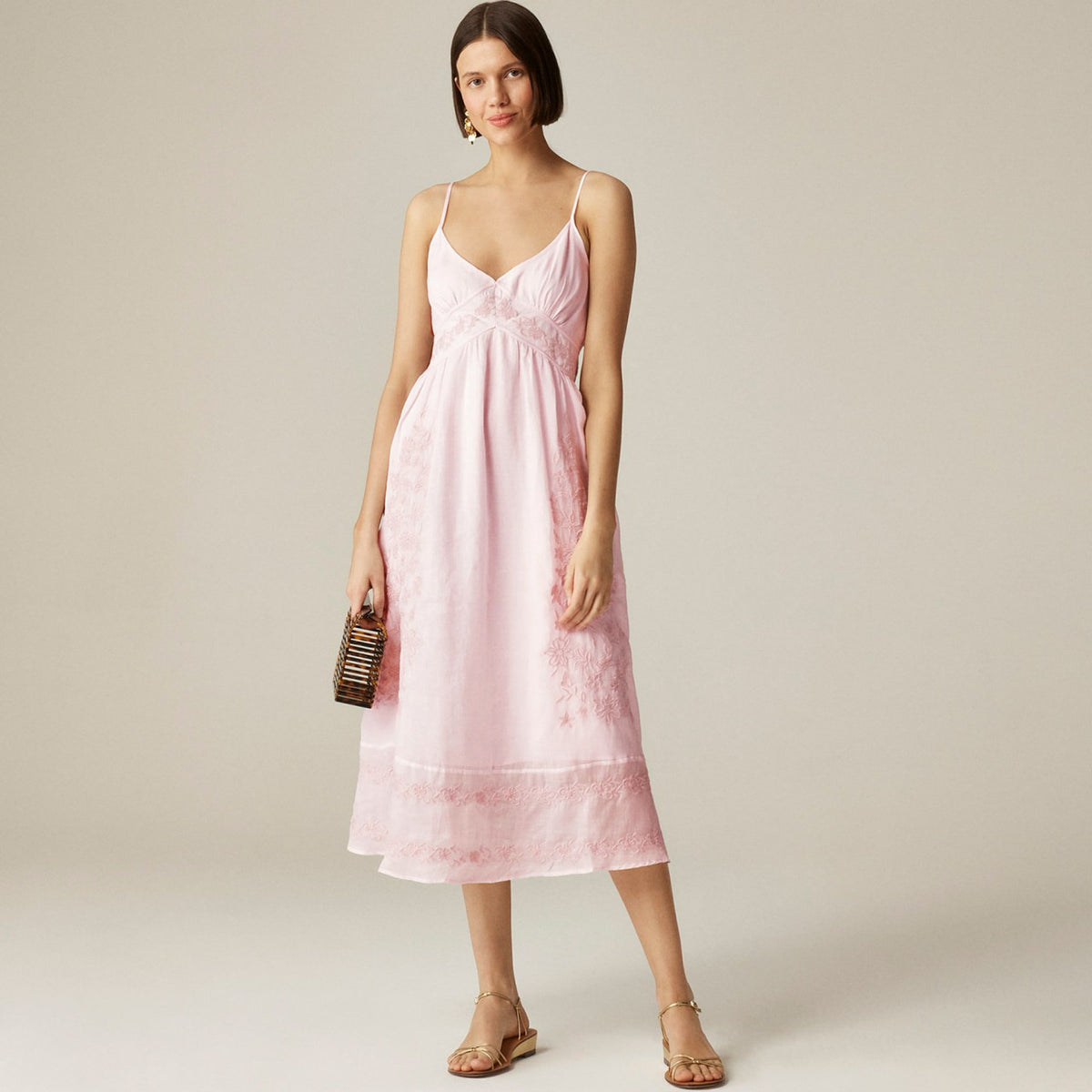 Women Embroidered midi dress in ramie - J.Crew