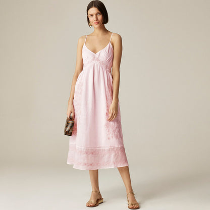 Women Embroidered midi dress in ramie - J.Crew
