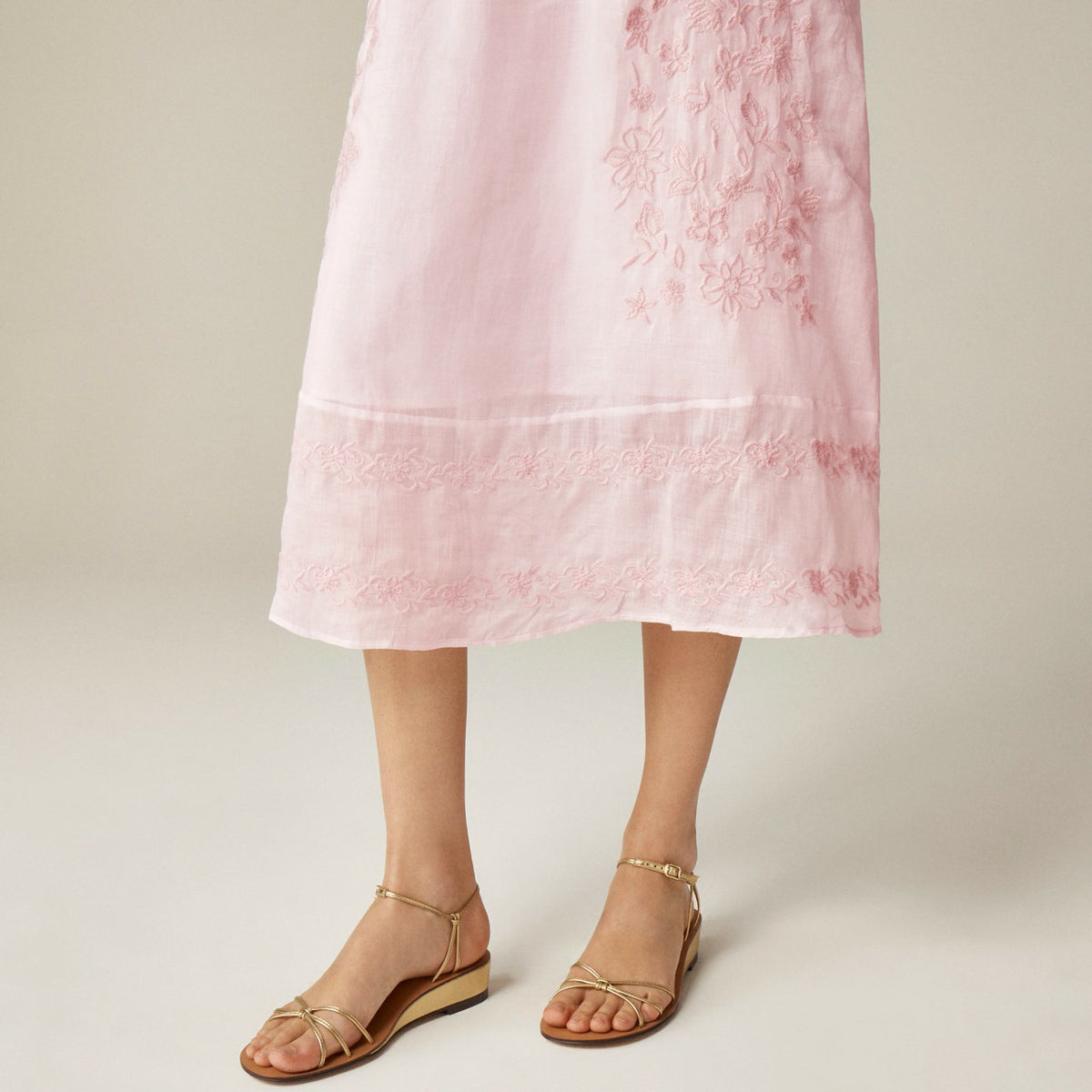 Women Embroidered midi dress in ramie - J.Crew