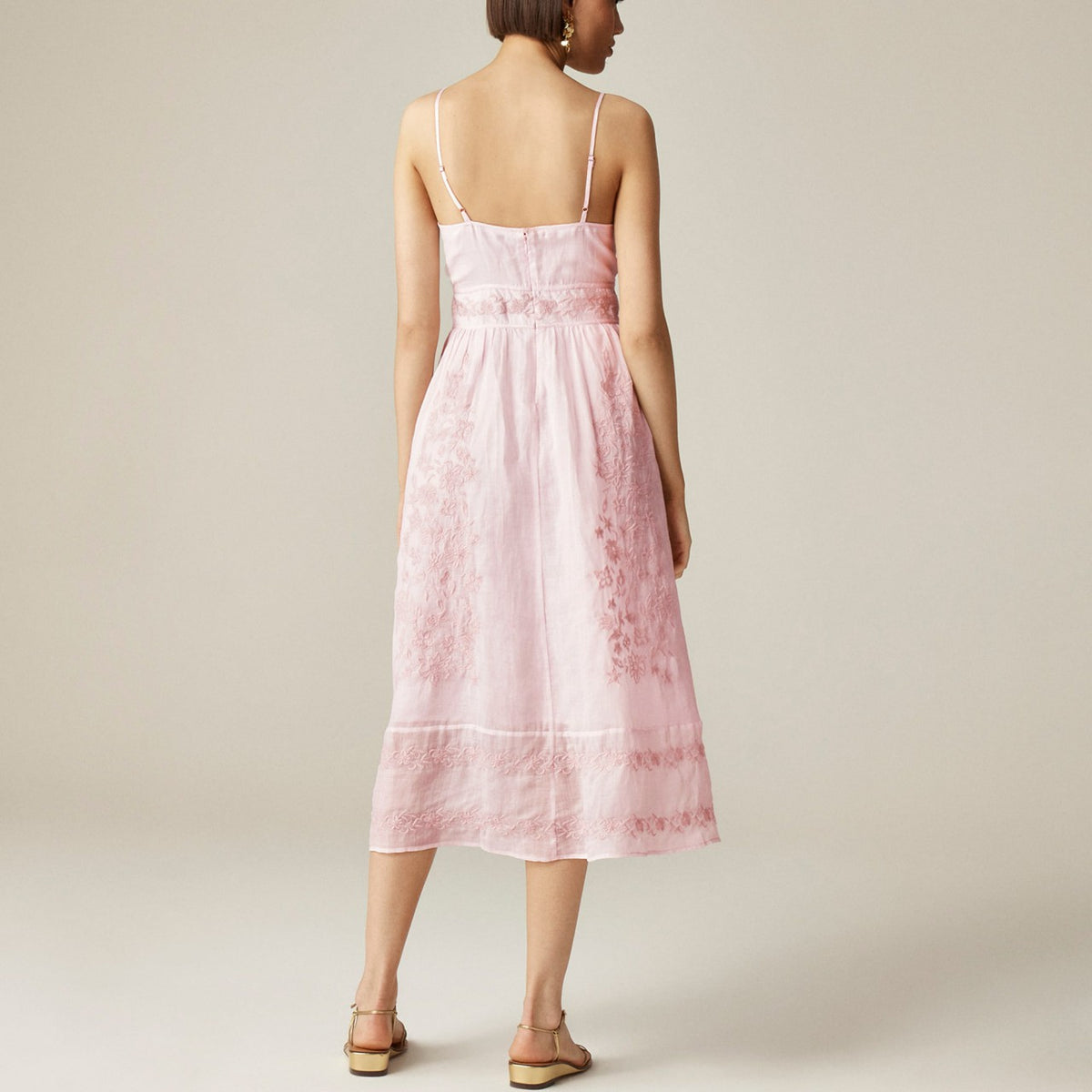 Women Embroidered midi dress in ramie - J.Crew