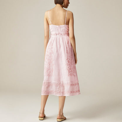 Women Embroidered midi dress in ramie - J.Crew