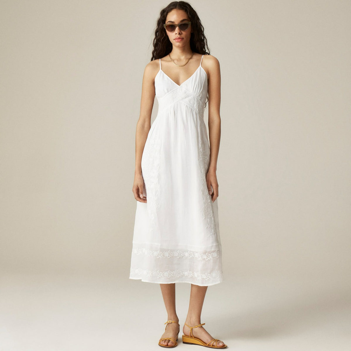 Women Embroidered midi dress in ramie - J.Crew