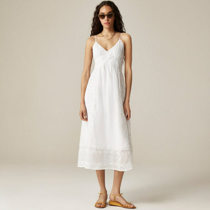Women Embroidered midi dress in ramie - J.Crew