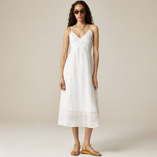 Women Embroidered midi dress in ramie - J.Crew