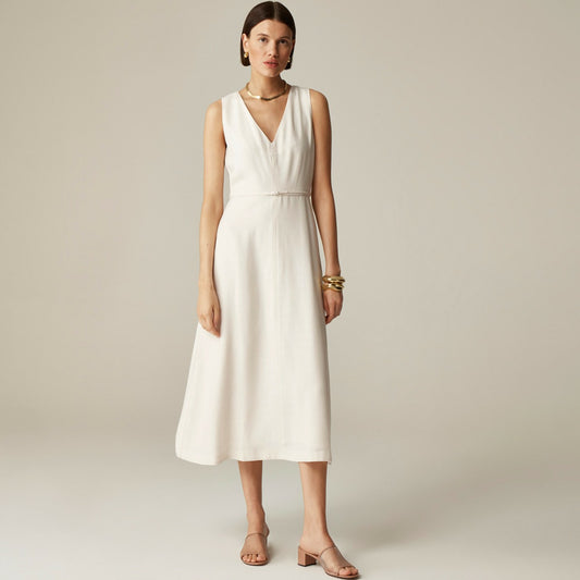 Women Mathilde V-neck dress in luster canvas - J.Crew