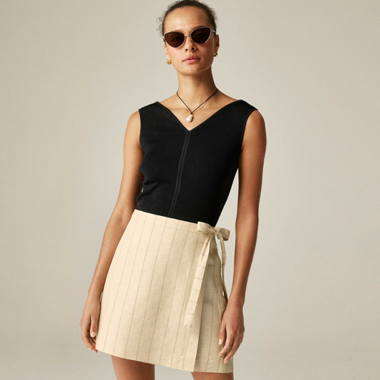 Women Wrap skirt in striped linen blend - J.Crew