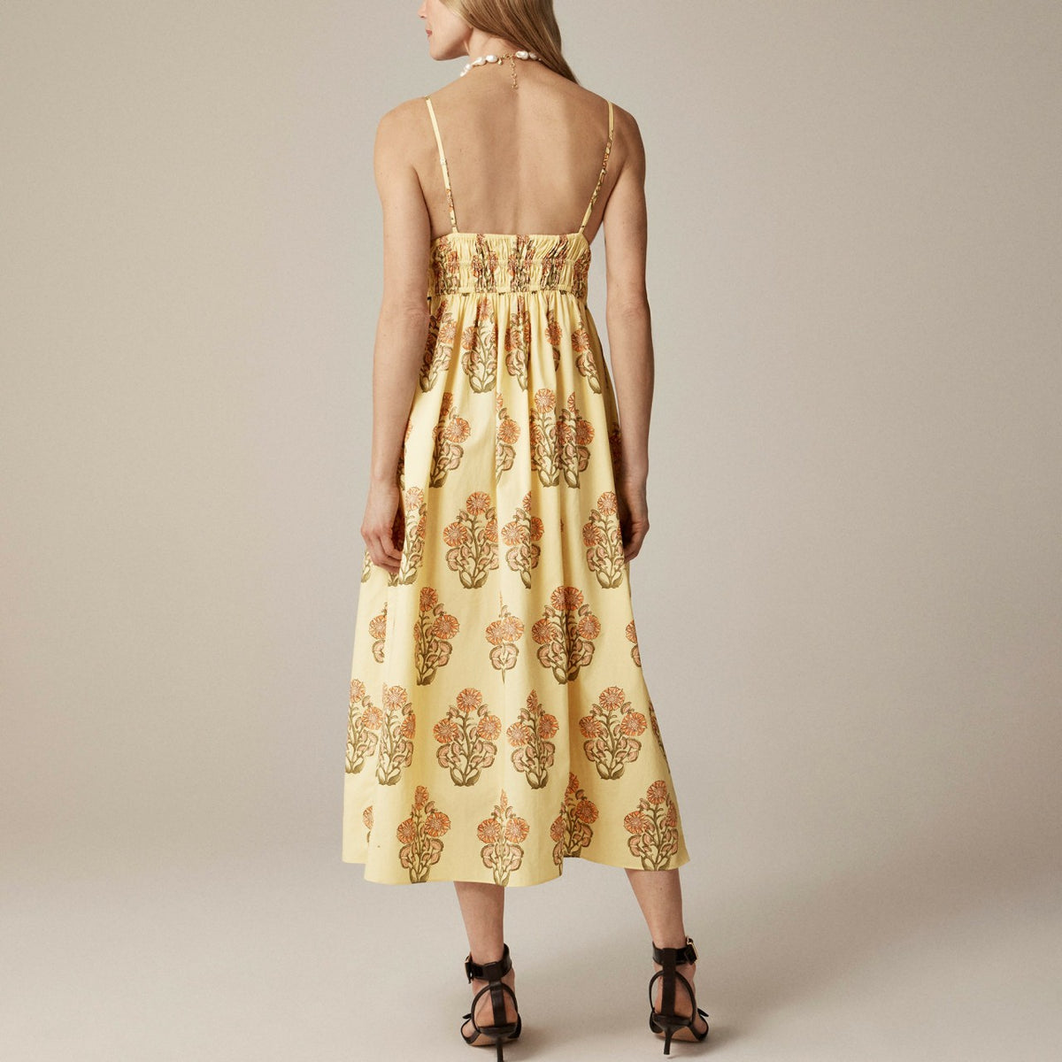 Women Smocked-waist V-neck dress in block print - J.Crew