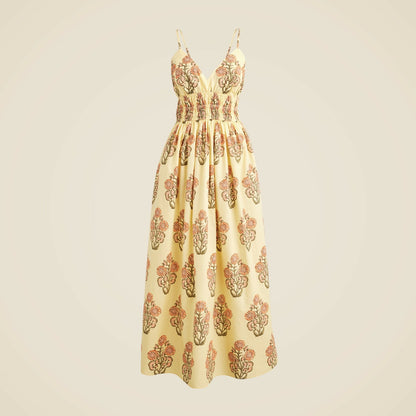 Women Smocked-waist V-neck dress in block print - J.Crew