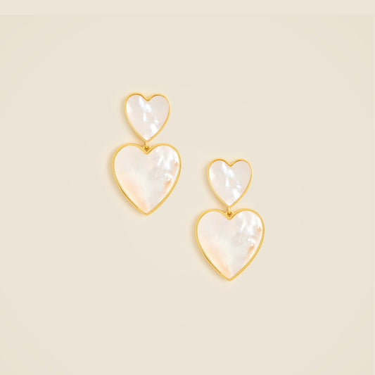 Women Double pearl heart drop earrings - J.Crew